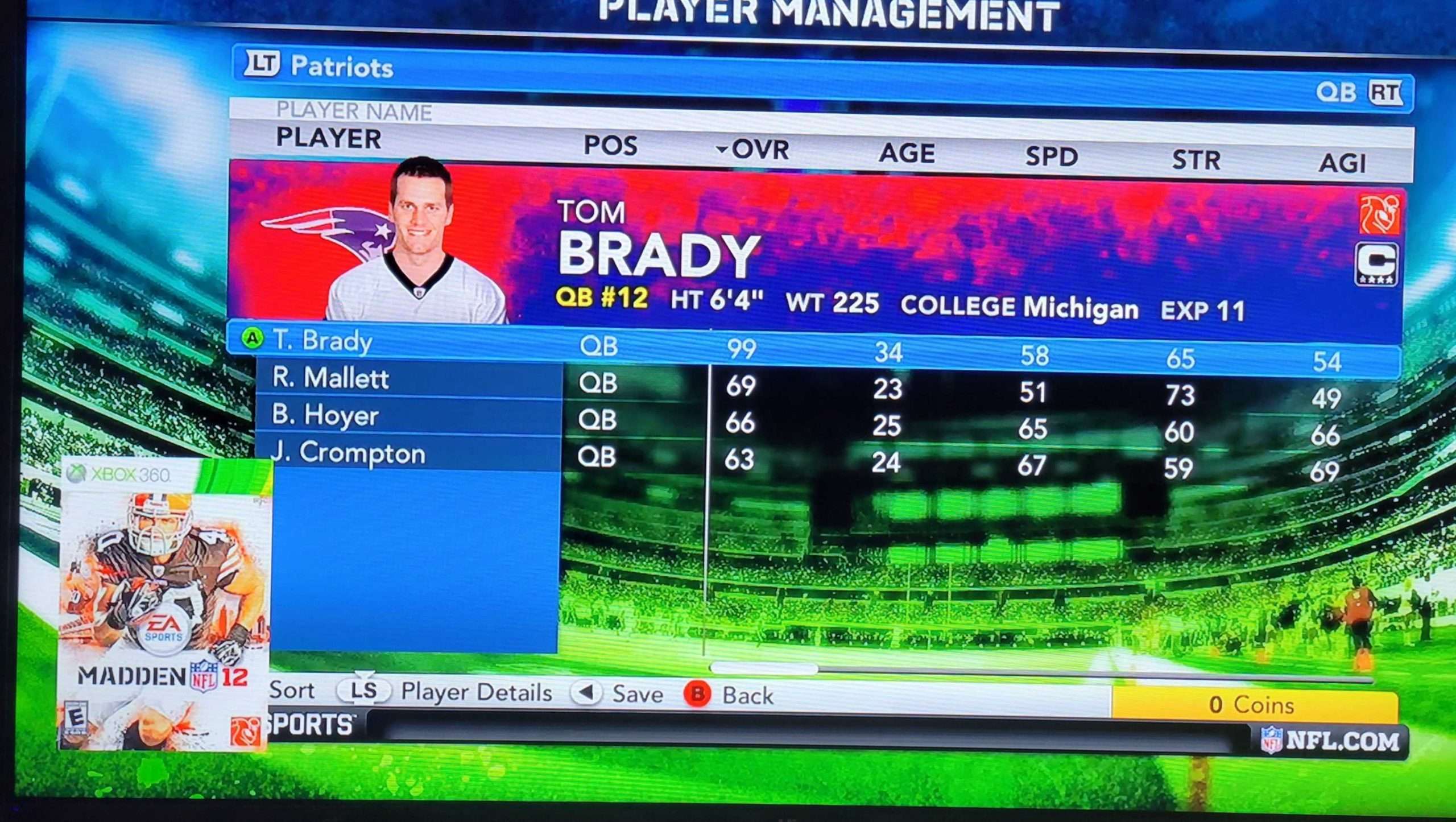 Tom Brady 2012 Madden Profile Card Image
