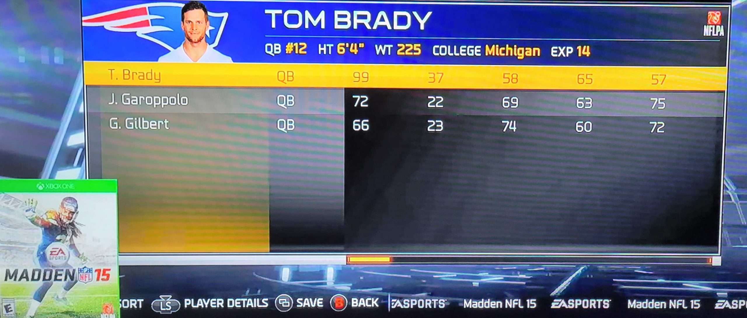 Tom Brady Madden 15 Ratings