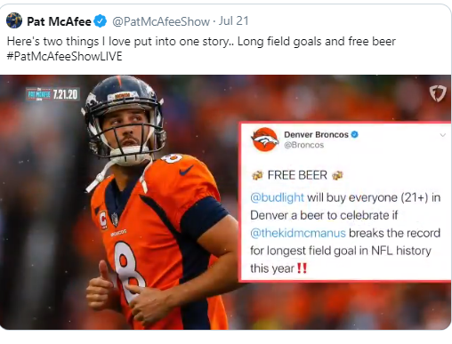Brandon McManus Vs Matt Prater For Free Bud Light